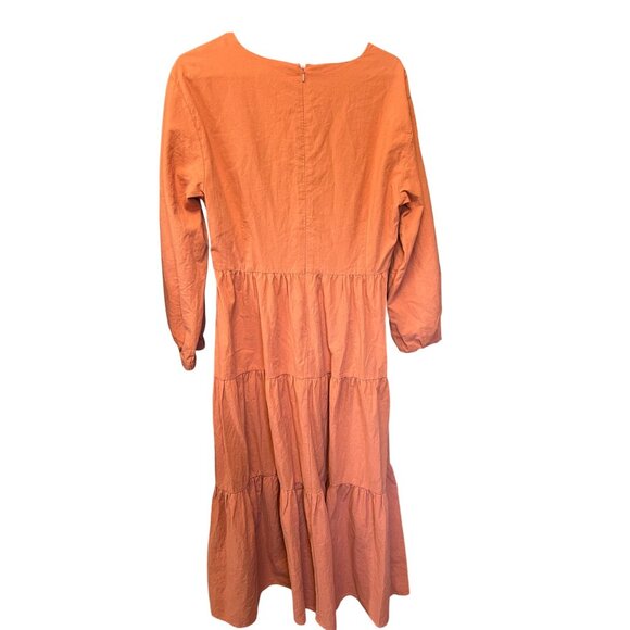 Womens Orange Tiered Midi Dress With Long Sleeves & Cutout Detail By Madewell - Picture 4 of 10